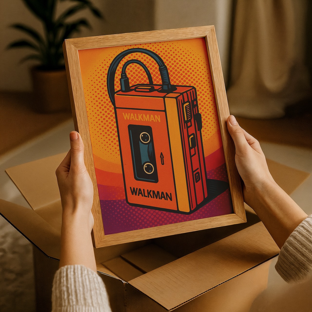 cizirtili-bir-genclik-eldeTablo Paketleme ve Teslimat Retro tablo kutudan çıkarılıyor