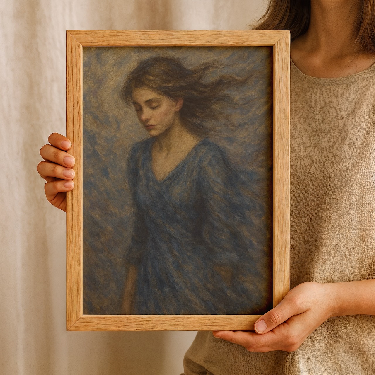 Sanat Eseri Elinizde Elde tutulan kadın portresi tablo