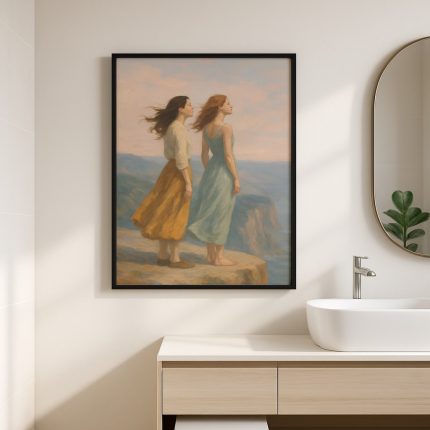 Siyah çerçeveli kadın duygusal tablo – banyo dekorasyonu