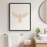 Minimal kuş tablosu banyoda – siyah çerçeveli